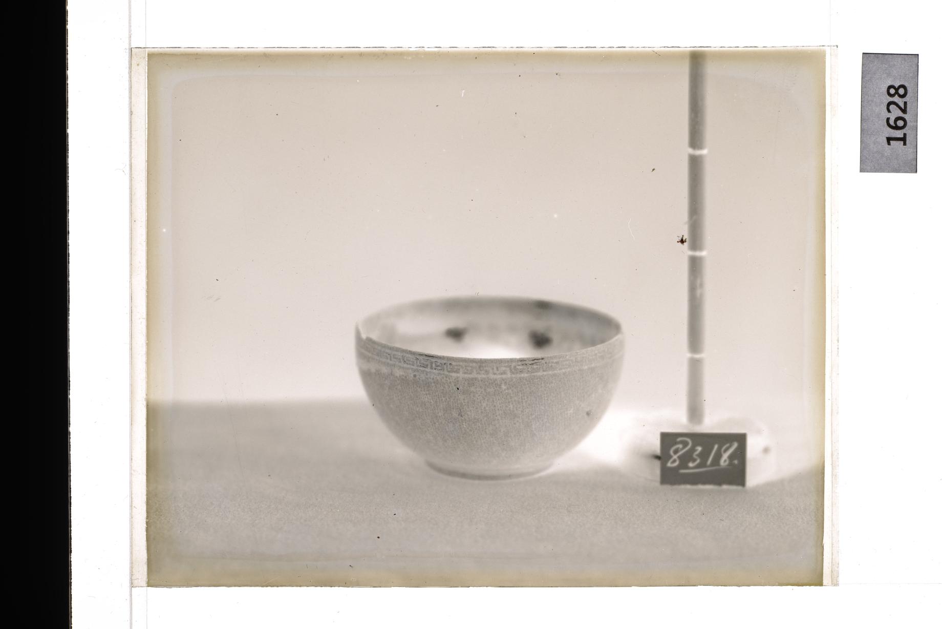 백자음각뇌문잔 유리건판