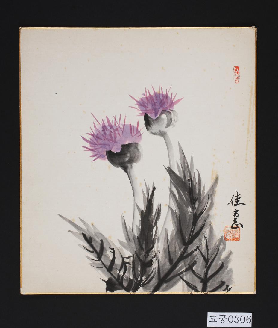 수묵채색엉겅퀴그림