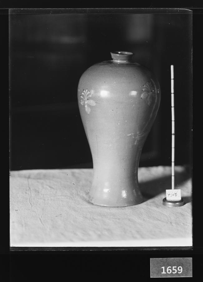 청자철백화화조문매병 유리건판