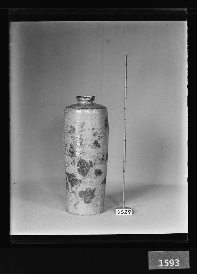 청자철화모란당초문통형병 유리건판