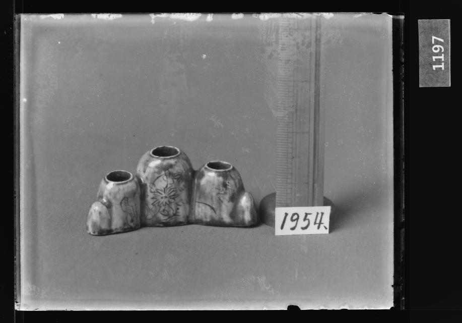 백자청채오봉형필가 유리건판