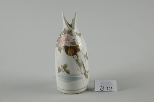 백자 채화 幹山이 쓰인 꽃ㆍ새무늬 병