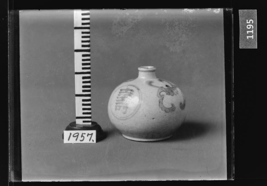 백자청화편복문병 유리건판