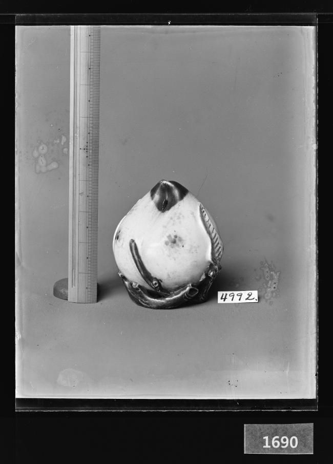 백자청화동채도형연적 유리건판