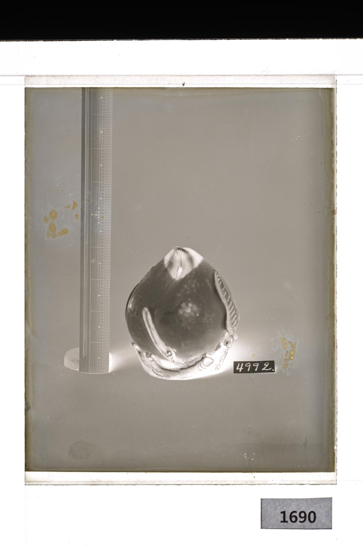 백자청화동채도형연적 유리건판