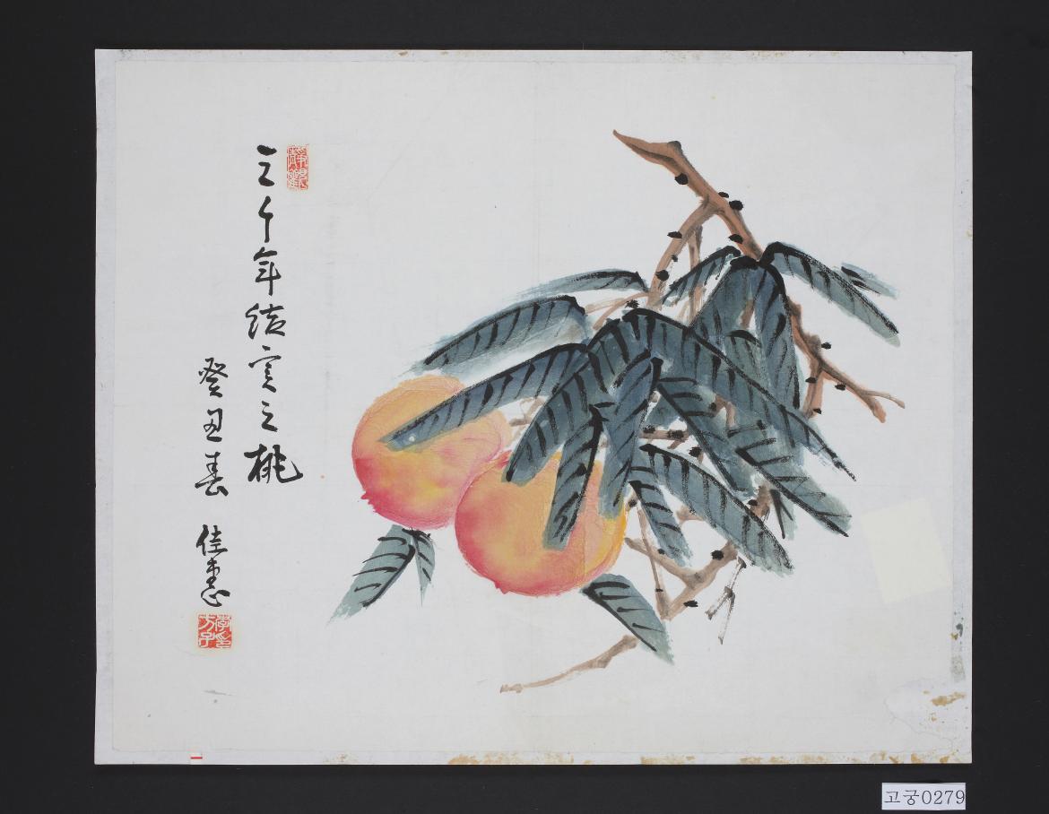 수묵채색복숭아그림